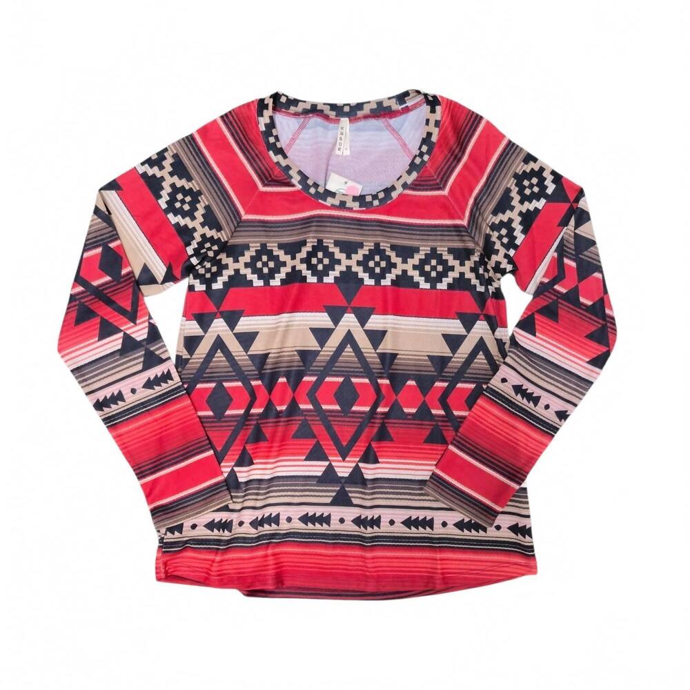 NEW ROPER women's aztec pull over sweater in red/black
